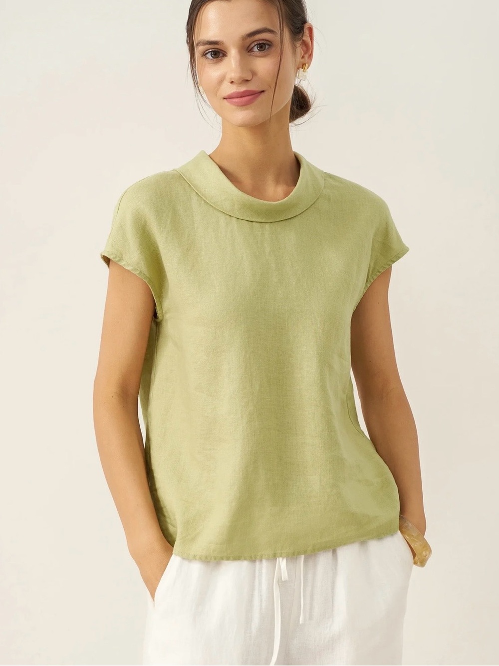 Linen top with Rolled Neck - Picture 9 of 16